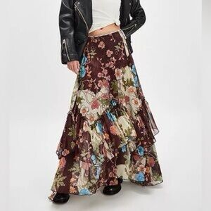 Free People Palermo Villa Chiffon Maxi Skirt Boho Floral NWT
